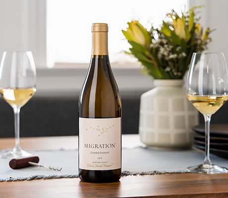 migration chardonnay on a dining table
