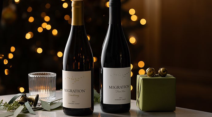 Migration Pinot Noir and chardonnay on a table