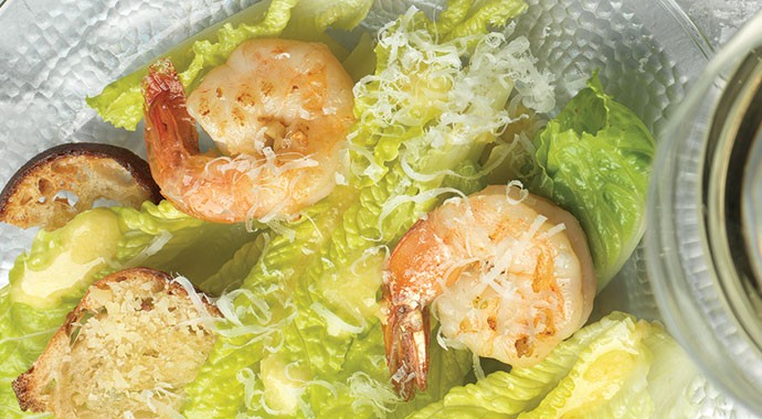 Caesar Salad with Shrimp and Sourdough Croutons recipe