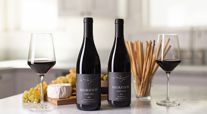 Migration Pinot Noir on a kitchen counter